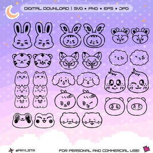 Archivos vectoriales de expresiones faciales de SVT Seventeen Miniteen / svg, png, jpg, eps / Archivos de corte para Cricut y Silhouette