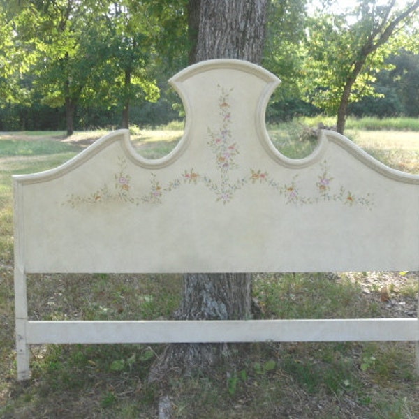French Country King Size Headboard  Dainty Hand Painted Flowers Thomasville King Bed  Available to Paint