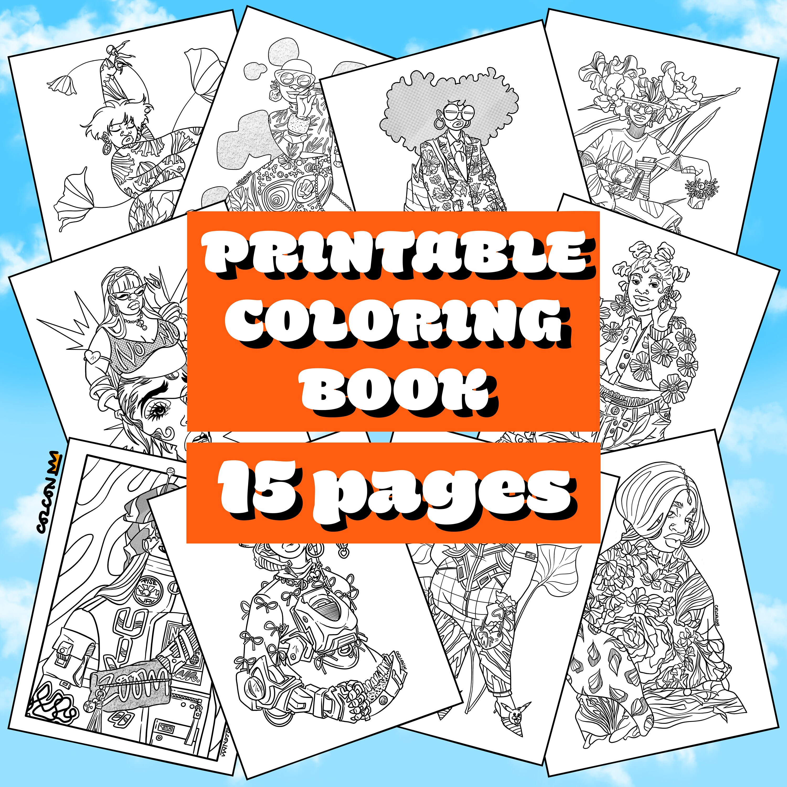 Fashion Coloring Book, Printable Coloring Sheets, Art Therapy, Stress