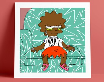 Lisa Chillin The Simpsons Fine Art Print, Scenic Simpsons, IKYFL, Poster Giclee Illustration Print Wall Art, Black Art, 90's | 10x10 in.