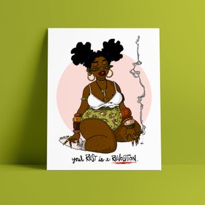 Your Rest is a Revolution | Self Care | Body Positivity Wall Art | Melanin | Body Positive Line Art | Curvy Woman Art Print |