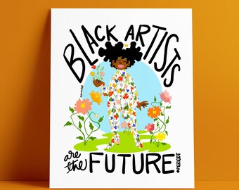 Black Art Is The Future | Black Wall Art | Floral Woman Line Drawing | Abstract | Empowerment Art Print | Inspirational Art