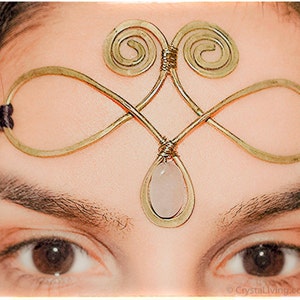 Large Brass Spiral Butterfly Headpiece with Rose Quartz or Lapis Lazuli