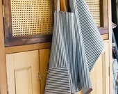Full Apron with Pockets in Traditional Blue & White Heavy Ticking, Vendor's Apron with Vintage Appeal