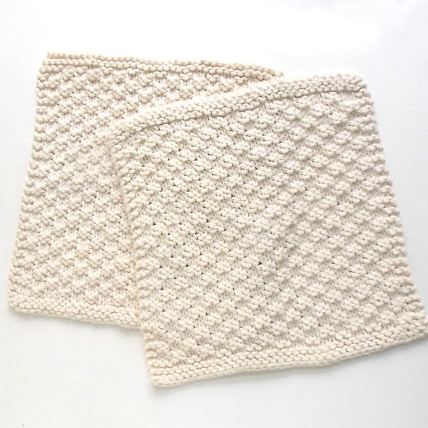 Two Hand Knit Organic Cotton Washcloths, Face Cloths Knit with Peruvian Organic Cotton