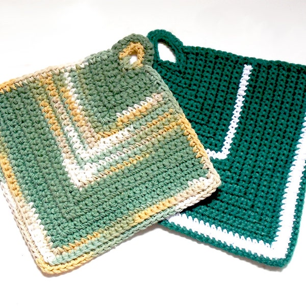 Vintage Style Crocheted Pot Holders / The Greens Have it!