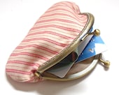Coin Purse, Change Purse, Red & White Metal Framed Coin Pouch, Kiss Lock Pouch, Money Purse