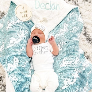 Waves Baby Blanket - Under the Sea Ocean Baby Blanket - Personalized Baby Blanket Boy - Nautical Minky Baby Blanket