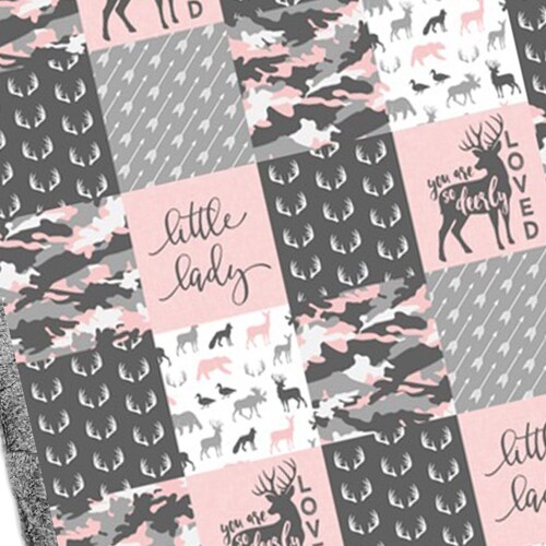 Pink Deer Baby Blanket Girl Woodland Minky Baby Blanket Etsy