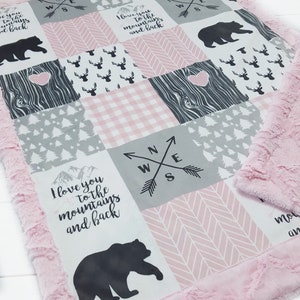 Minky Baby Blanket Girl Blanket Woodland Map Adventure Blanket Mountain Baby Blanket Pink Baby Blanket Pink Mountain Baby Blanket
