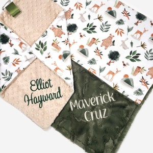 Woodland Baby Blanket Personalized - Gender Neutral Baby Blanket with Name - Embroidered Blanket - Custom Baby Blanket