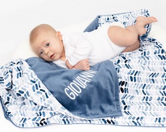 Personalized Boy Baby Blanket - Embroidered Baby Blanket - Boy Baby Shower Gift - Dusty Blue Baby Blanket with Name - Custom Baby Blanket