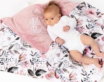 Girl Baby Blanket Personalized - Embroidered Baby Blanket - Minky Blanket with Name - New Baby Gift
