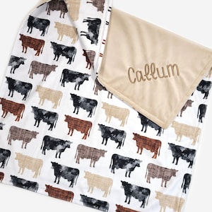 Cow Baby Blanket - Personalized Baby Blanket Boy - Farm Minky Baby Blanket - Baby Shower Gift - Milestone Blanket