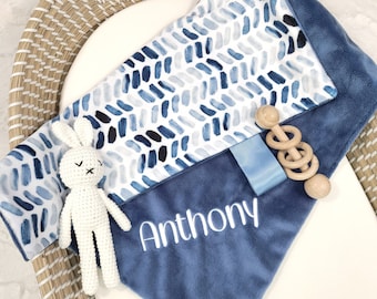 Lovey Blanket - Personalized Boy Lovey Blanket - Security Blanket - Woobie 17"x17"