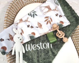 Personalized Fawn Lovey - Gender Neutral Lovey Blanket - Security Blanket - Woobie 17"x17"