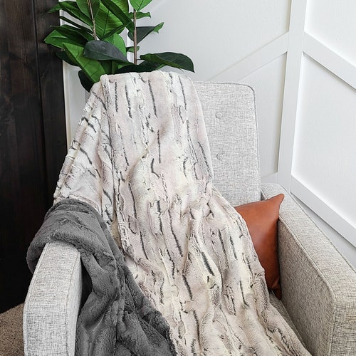 Silver Fox Minky Blanket Adult Luxe Minky Blanket Faux Fur Etsy