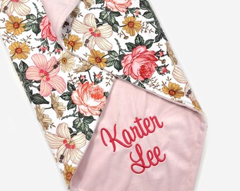 CLEARANCE! Personalized Baby Blanket Girl - Floral Baby Blanket - Newborn Baby Shower Gift - Minky Baby Blanket