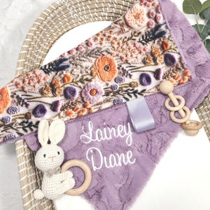 Lovey Blanket Personalized - Wildflower Girl Lovie Blanket - Security Blanket - 17x17 inches