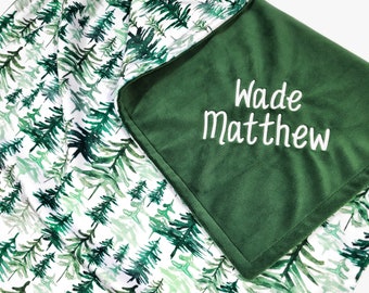 Woodland Forest Baby Blanket - Personalized Baby Blanket Boy - Baby Shower Gift - Tree Baby Blanket