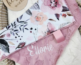 Lovey Blanket Personalized - Dusty Pink Floral Personalized Lovey - Security Blanket - 17x17 inches