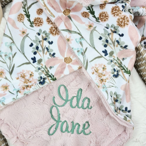 Floral Personalized Baby Girl Name Blanket Personalized Girl Etsy