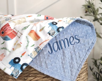 Farm Baby Blanket - Personalized Baby Blanket - Blanket with Name - Custom Baby Blanket - Embroidered Baby Blanket