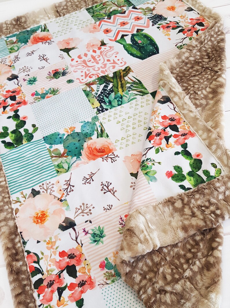 Baby Girl Cactus FAUX Quilt Boho Cactus Crib Bedding Etsy