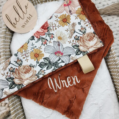 Girl Lovey Blanket Personalized Vintage Floral Lovey Boho Etsy