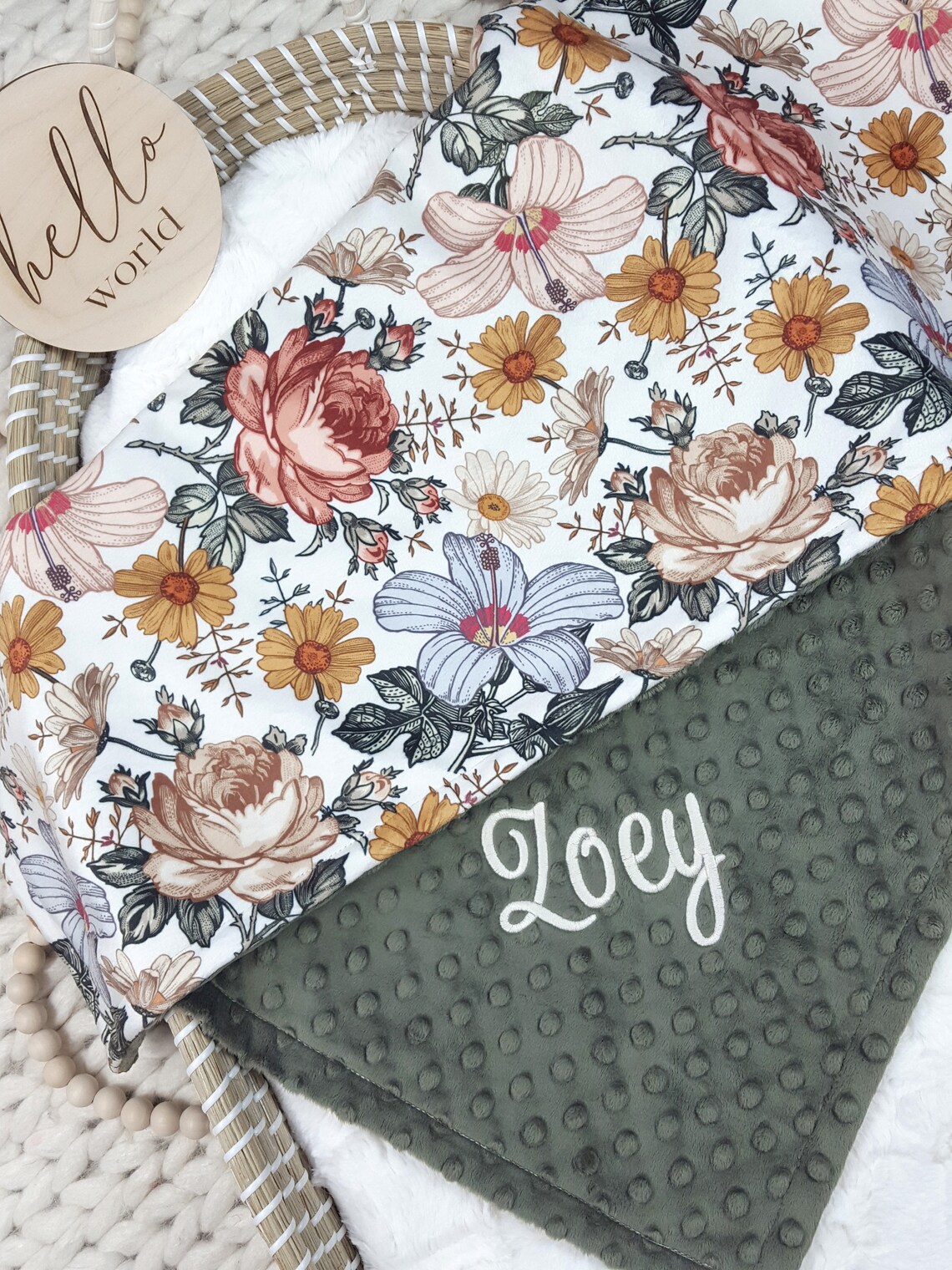 Personalized Girl Baby Blanket Vintage Floral Baby Blanket Etsy