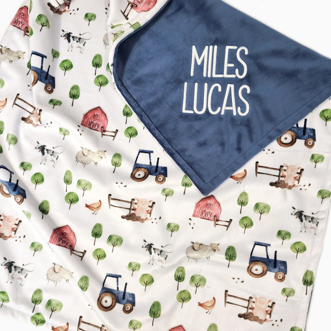 Personalized Farm Baby Blanket Barnyard Boy Baby Blanket Farm Blanket With Name Baby Shower Gift