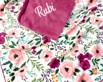 Personalized Girl Baby Blanket - Embroidered Baby Blanket - Minky Blanket with Name - New Baby Gift