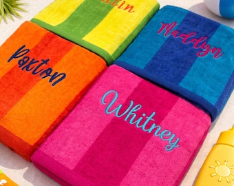 Personalized Beach Towel: Striped Cotton Towel size 30"x60", Personalized Pool Towel, Swim Towel