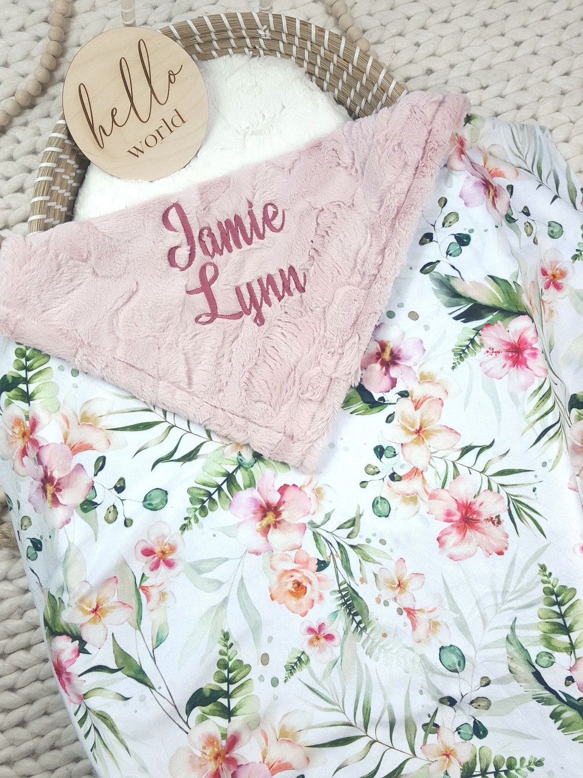Hawaiian Baby Blanket Personalized Floral Tropical Baby Etsy
