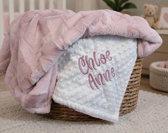 Couverture pour bébé personnalisée - couverture pour bébé personnalisée Minky - couverture pour bébé faite main et brodée - cadeau de shower de bébé nouveau-né