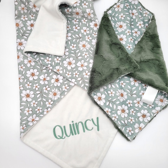 Personalized Baby Blanket Girl - Sage Floral Blanket - Blanket with Name - Newborn Baby Gift