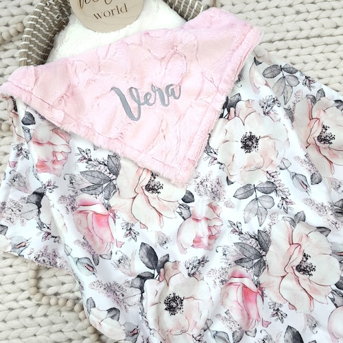 Personalized Girl Baby Blanket Vintage Floral Baby Blanket Etsy
