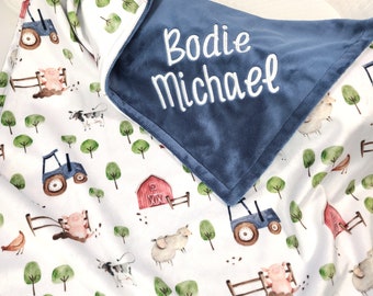 Personalized Farm Baby Blanket - Barnyard Boy Baby Blanket - Farm Blanket with Name - Baby Shower Gift