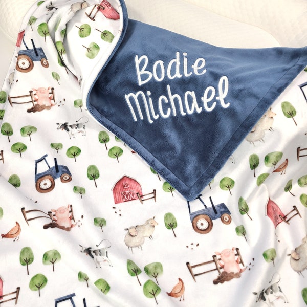 Personalized Farm Baby Blanket - Barnyard Boy Baby Blanket - Farm Blanket with Name - Baby Shower Gift