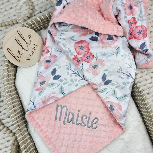 Floral Personalized Baby Girl Name Blanket Personalized Girl Etsy