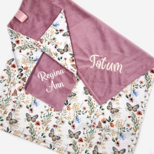 Personalized Baby Blanket Girl - Wildflower + Butterfly Baby Blanket - Girl Minky Blanket - Baby Shower Gift