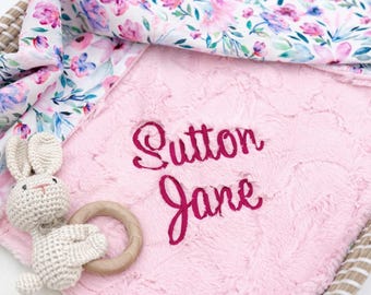 Personalized Girl Baby Blanket - Embroidered Baby Name Blanket - Personalized New Baby Gift - Custom Minky Baby Blanket