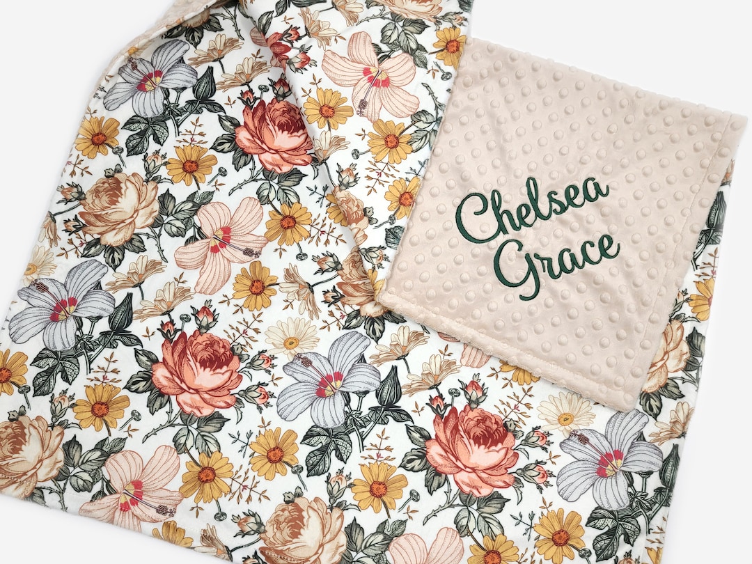 Vintage Earthy Floral Personalized Baby Blanket