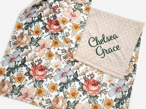 Personalized Girl Baby Blanket Vintage Floral Baby Blanket Boho Baby Blanket Newborn Baby Shower Gift Minky Baby Blanket Etsy Canada