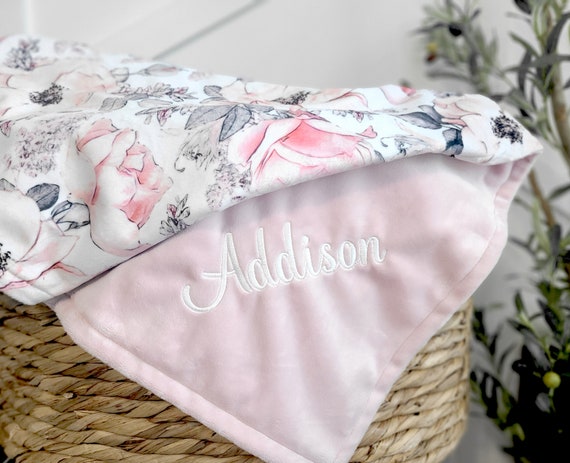 Girl Baby Blanket Personalized Pink Rose Floral Baby Blanket