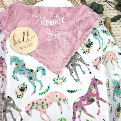 Girls Horse Baby Blanket Crib Bedding Baby Shower Gift Minky Etsy