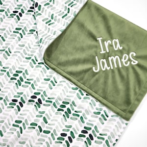 Personalized Boy Baby Blanket - Boy Baby Custom Shower Gift - Green Baby Blanket with Name - Embroidered Minky Baby Blanket