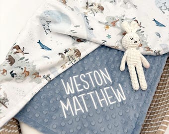World Map Baby Blanket - Personalized Baby Boy Blanket - Newborn Baby Shower Gift - Embroidered Baby Blanket