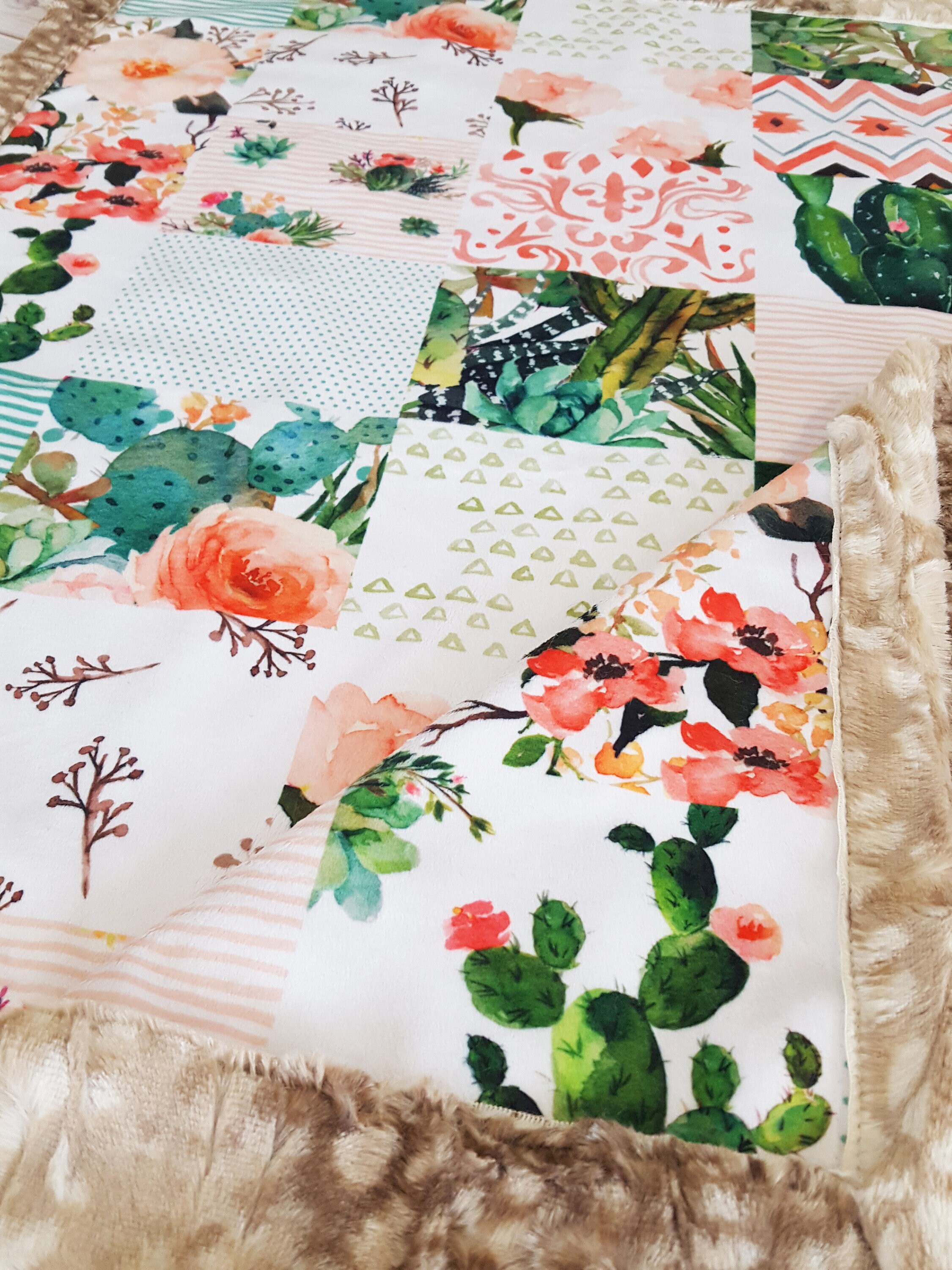 Baby Girl Cactus FAUX Quilt Boho Cactus Crib Bedding Etsy