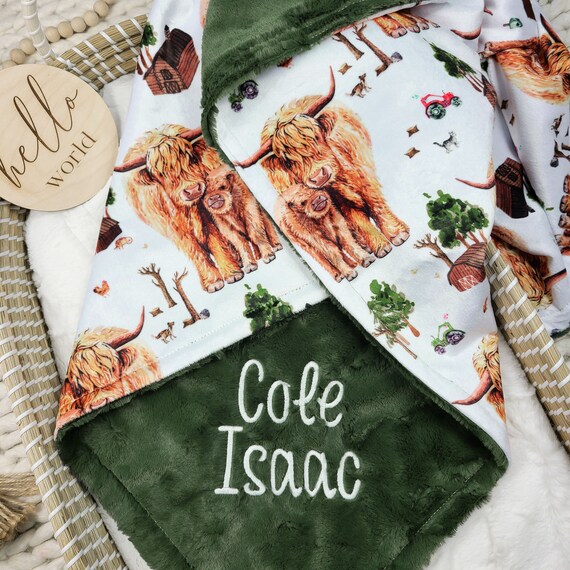 Highland Cow Personalized Baby Blanket Boy Farm Baby Minky Etsy